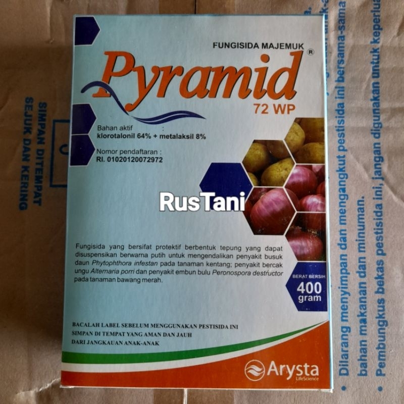 fungisida PYRAMID 72WP 400Gr bahan aktif : Klorotalonil 64% + metalaksil 8%