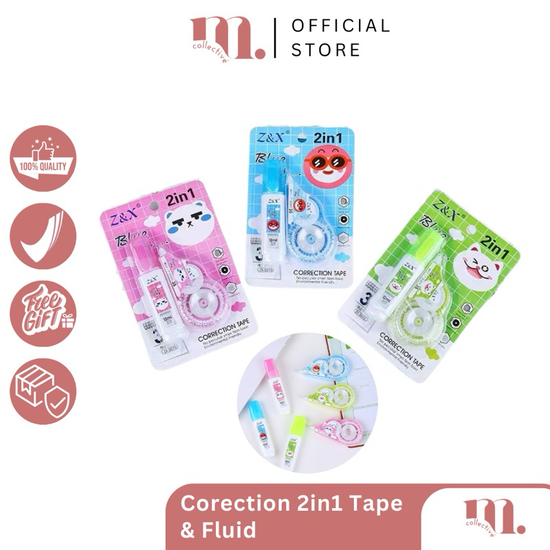Z&X Tip Ex Set 2in1 Corection Roll and Fluid
