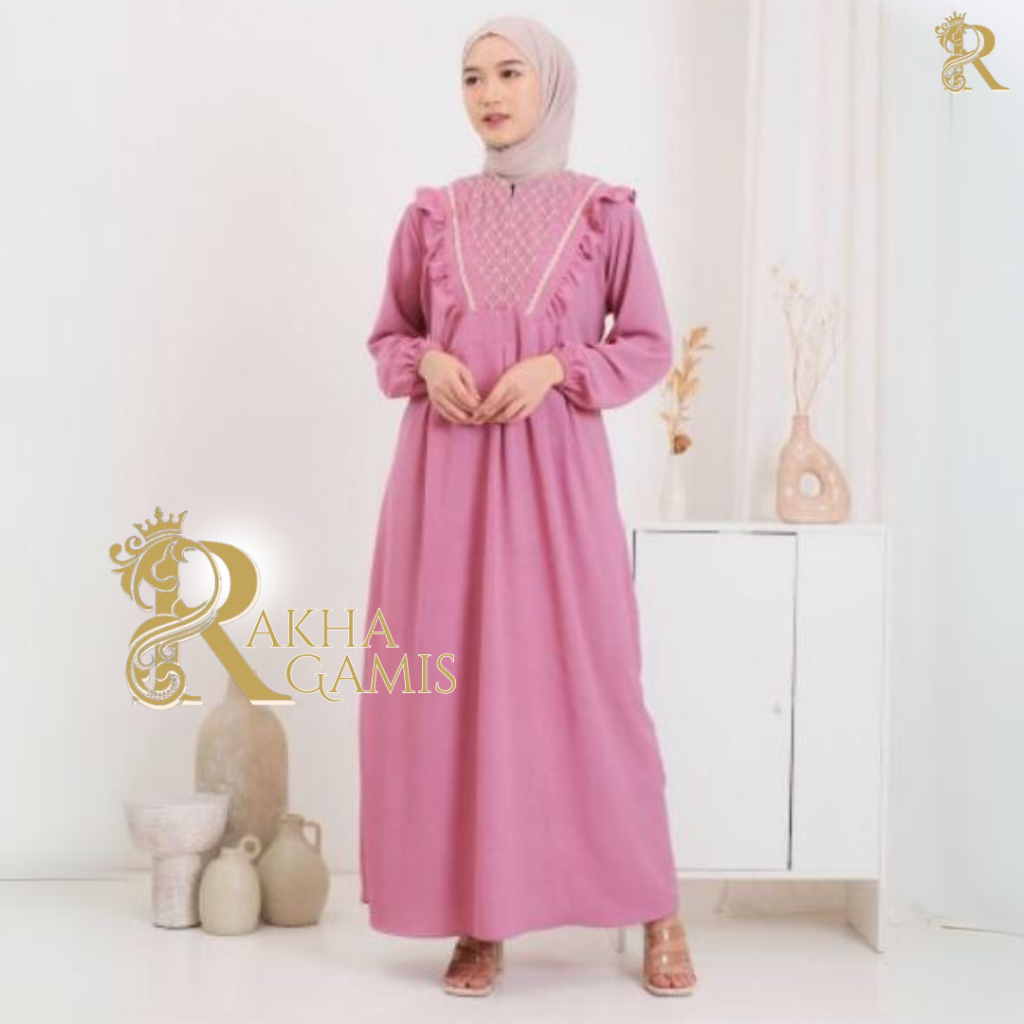 Yasmine Brokat Cringkel Airflow kombinasi gamis warna salem dress pink peach salem muda || PREMIUM |