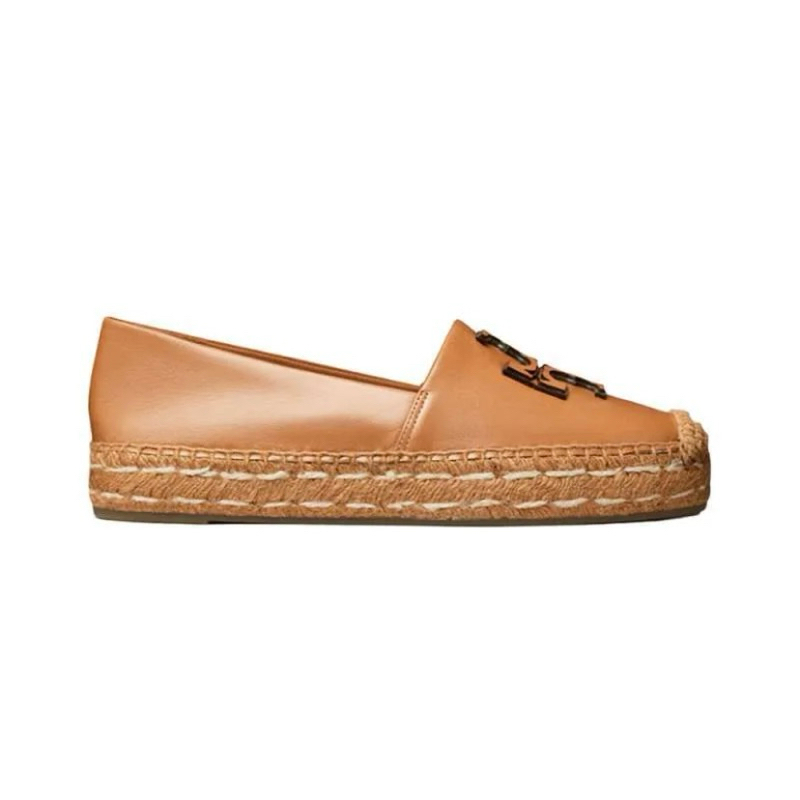 Tory Burch Ines Nappa Leather Platform Espadrilles Tan