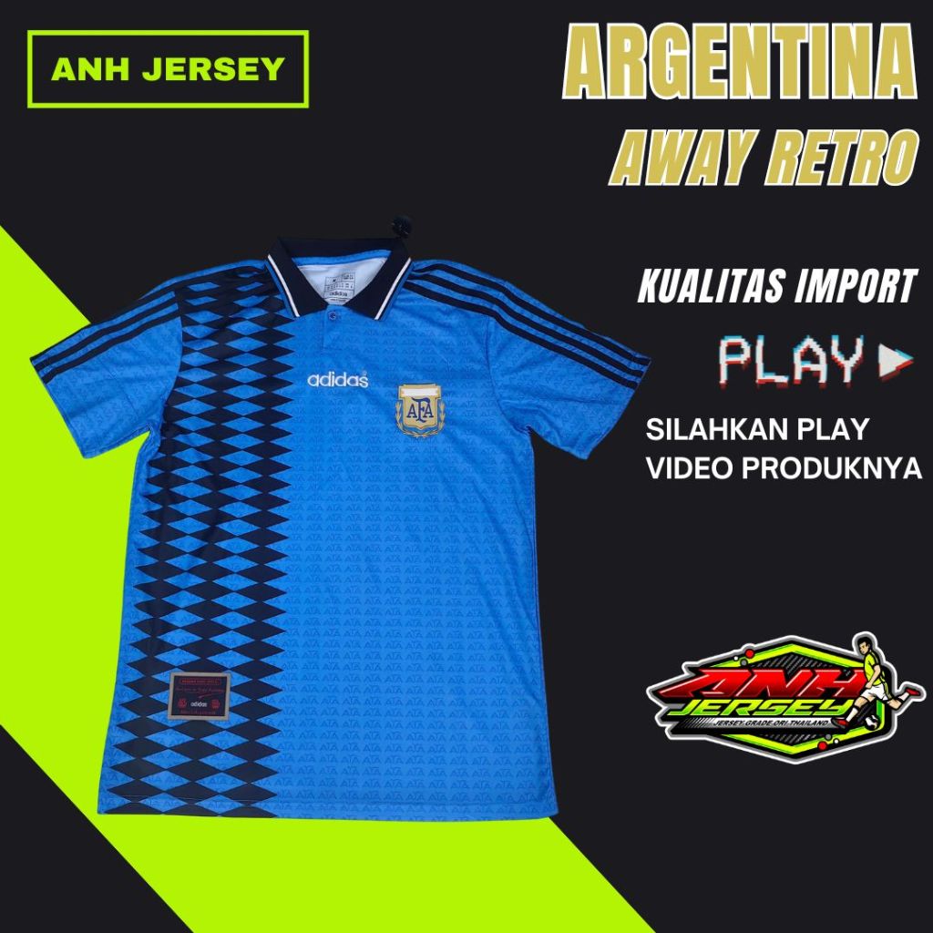 (JERSEY) BAJU BOLA NEGARA RETRO KLASIK (ARGENTINA) AWAY HOME