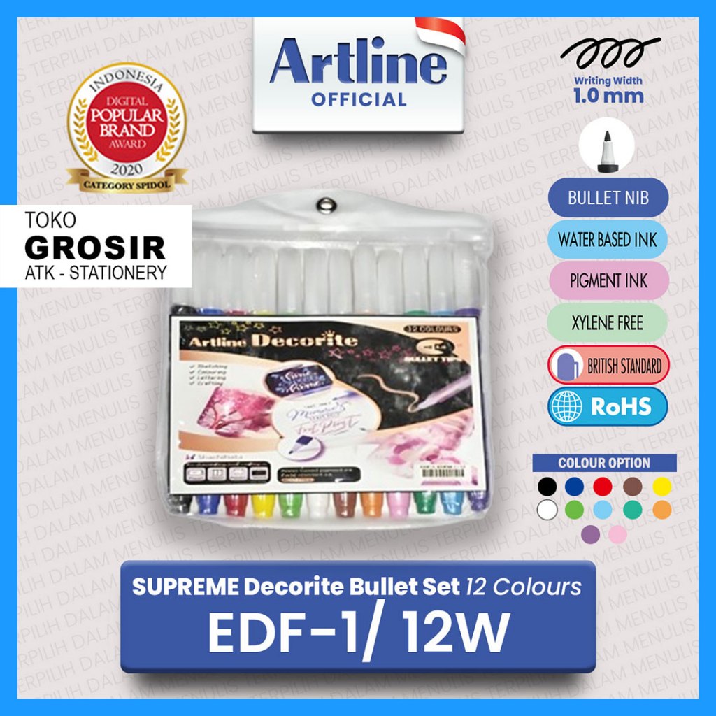 

GROSIR ARTLINE Spidol Supreme Decorite Bullet Nib Marker SET 12 Colours EDF-1/12W