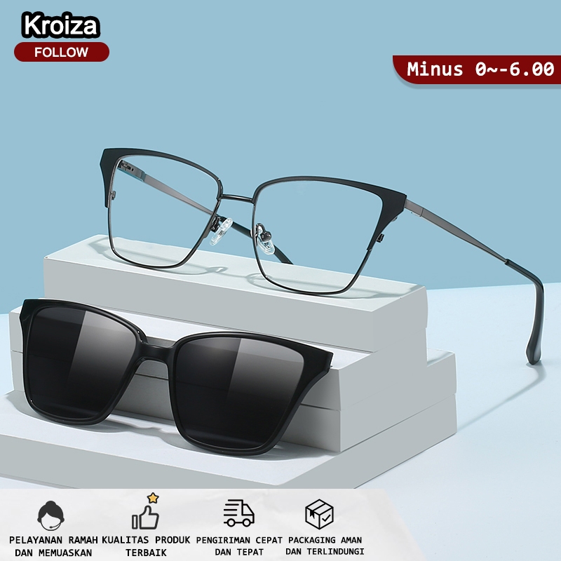 Kacamata Clip On Photocromic Minus Anti Radiasi Blueray Wanita Pria Cowok Fashion Cat Eye Polarized 
