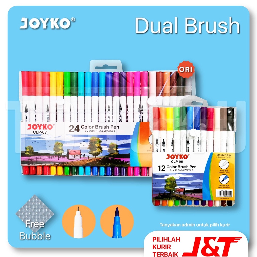 

Joyko Dual Brush Pen 12 Warna Calligraphy Pen Joyko 12 KODE K6A3