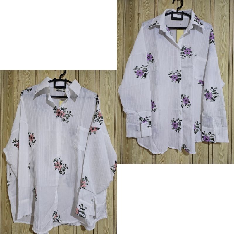 TERMURAH READY STOCK KEMEJA KATUN BANGKOK THAILAND MOTIF BUNGA BORDIR MERK KHUN PLOY / KEMEJA OVERSI
