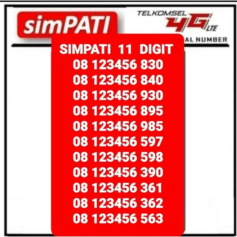 nomor cantik simpati 11 digit 08123456
