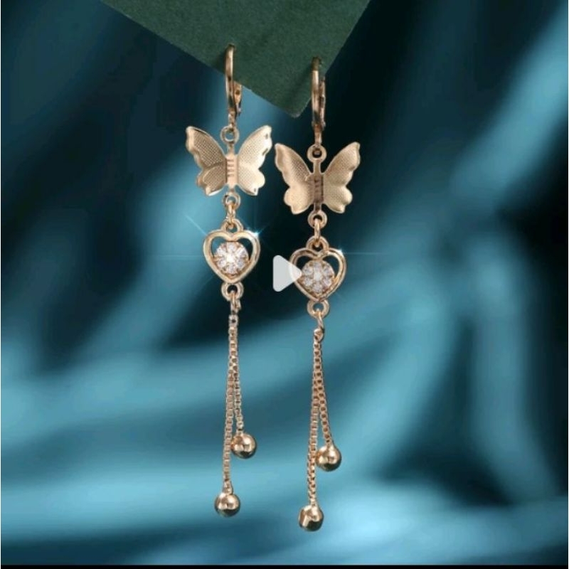 Anting Panjang Kupu-kupu Korea Warna Emas Aksesoris Titanium