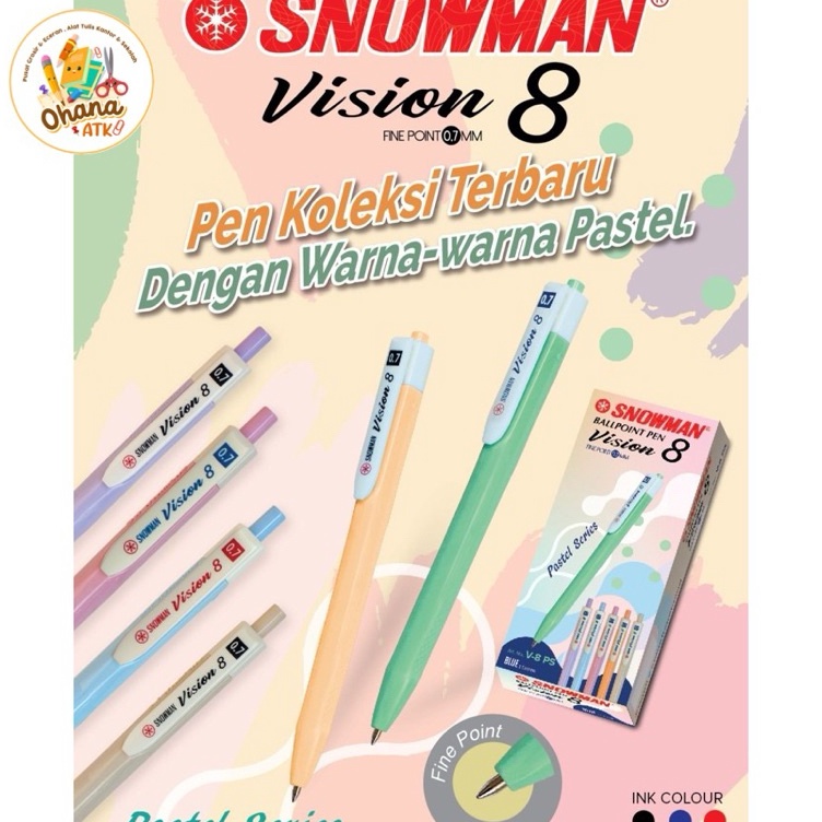 

1pack Pulpen Snowman V8 PASTEL 7mm Ballpoint Pen Sama Snowman V5 KODE P1T8