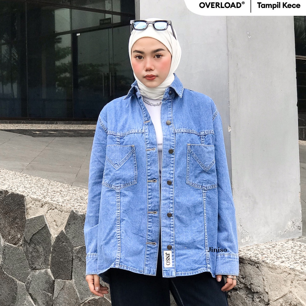 Paling Diminati JINISO Jaket Jeans Oversize Safari Baby Blue