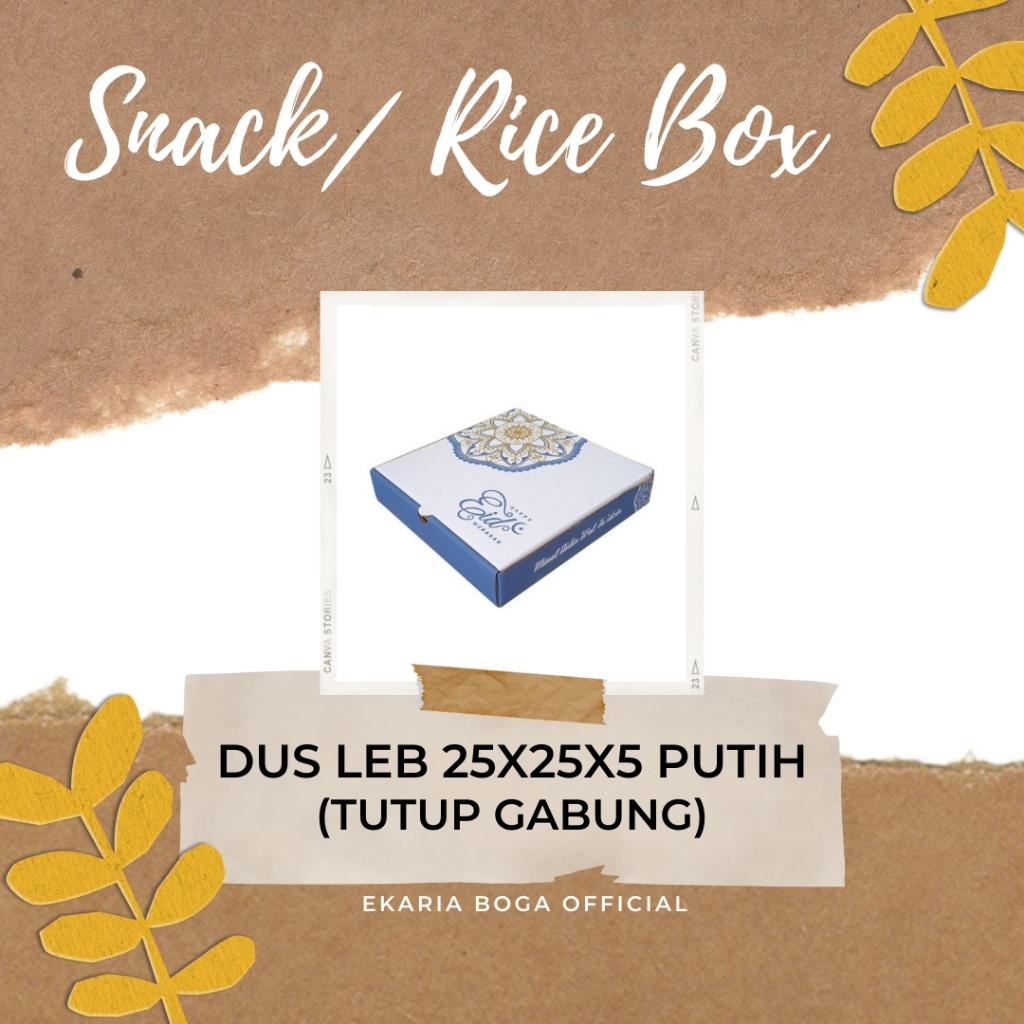 

SNACK BOX / RICE BOX | DUS NASI / SNACK / KUE KERING / MAKANAN | TOPLES | DUS LEB 25X25X5 PUTIH