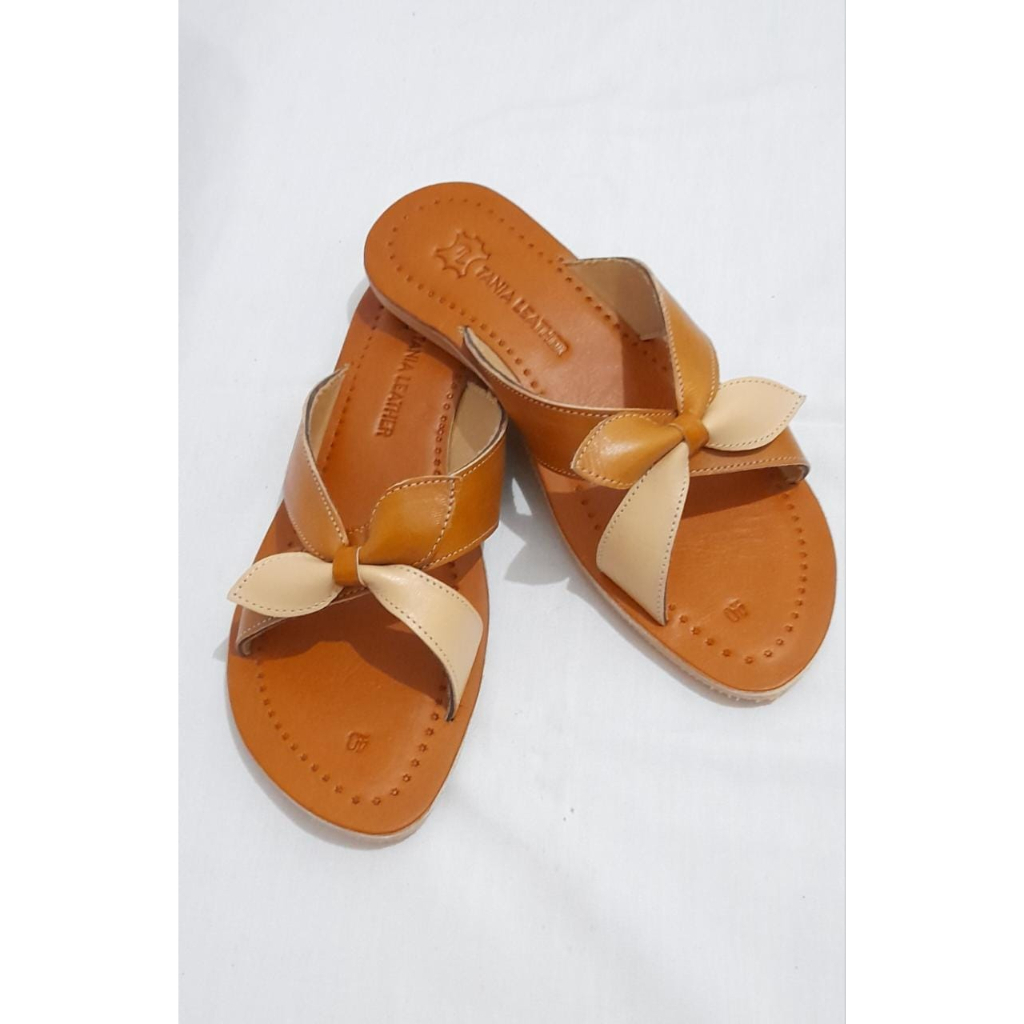 cuero sandal wanita slip on kulit sapi elena magetan vegtan leather