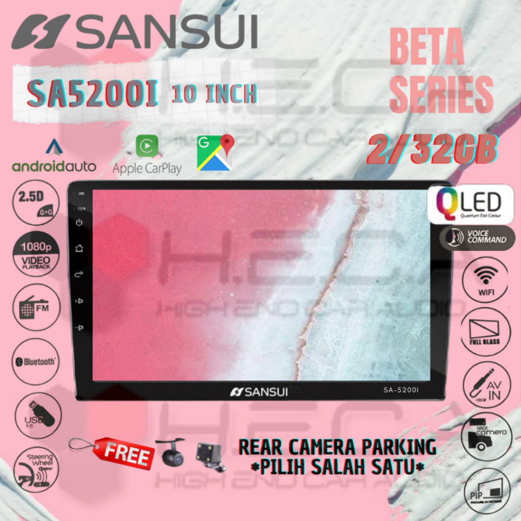 SANSUI Beta Series QLED 2/32 GB Android 10" Inch SA-5200I Head Unit Tape Mobil + Camera Parking