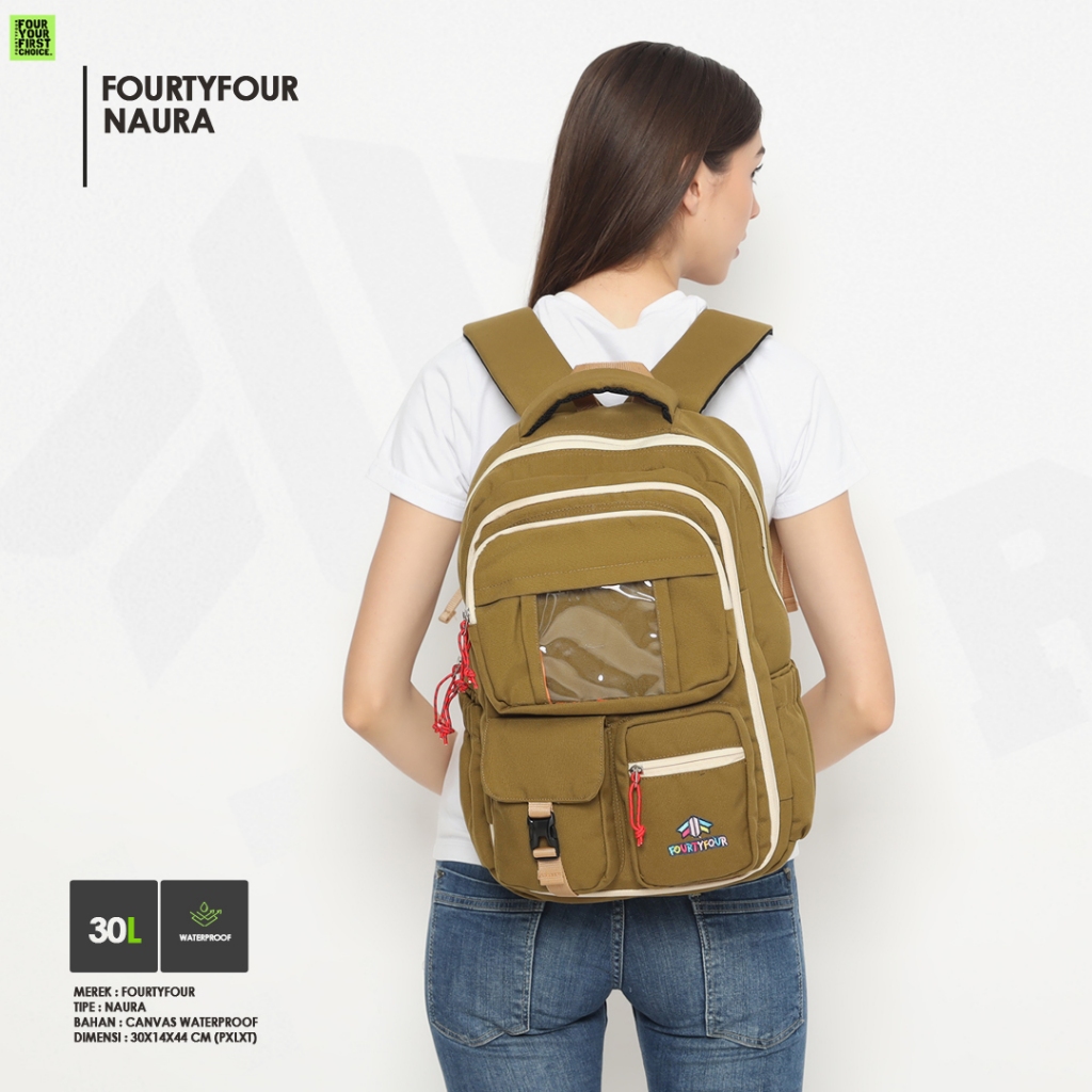 FOURTYFOUR NAURA - Tas Ransel Pria Wanita - Tas Kanvas Waterproof Premium - Ransel Sekolah