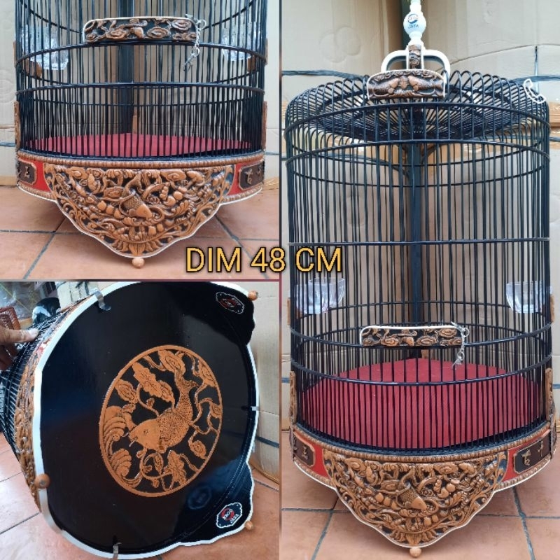 SANGKAR UKIR BULAT EBOD JAYA KHUSUS KACER.IJO DIAMETER 48 CM//AKSESORIS