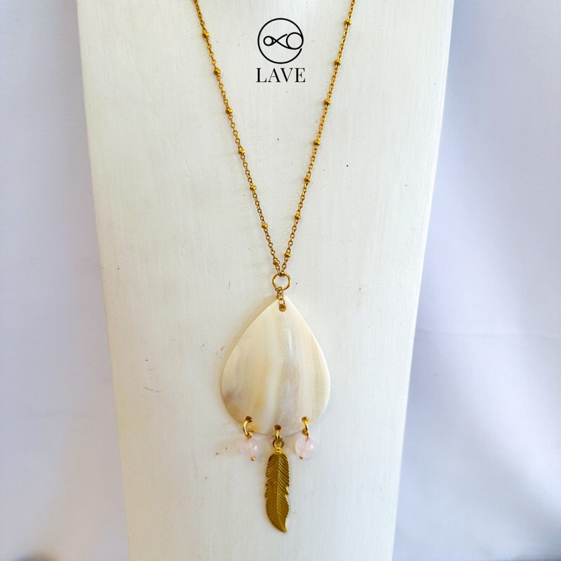 Rose Quartz Crystal with Mother of Pearl Necklace 60cm