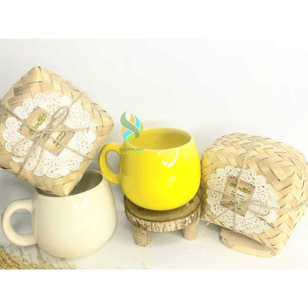 Souvenir Pernikahan Gelas Mug Donat Keramik Cangkir Minum Kopi Porselen Mug Gagang Warna Bening Polo