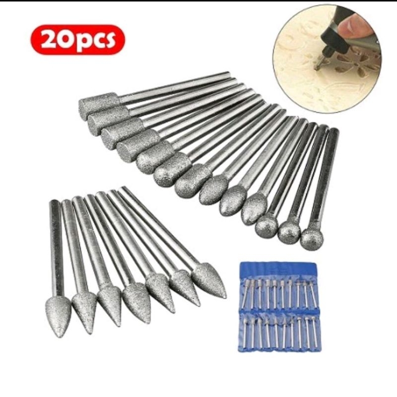 Mata bor ukir diamond 3mm set 20pcs