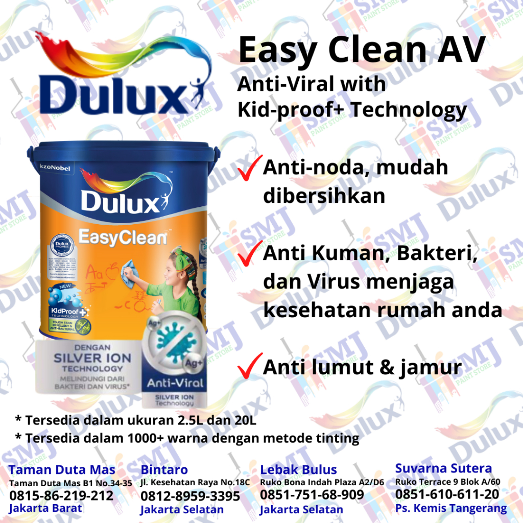 CAT TEMBOK INTERIOR DULUX EASY CLEAN PUTIH KEMASAN 20 LITER