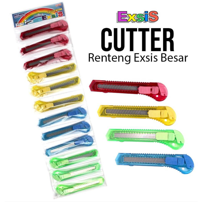 

12 buah Pisau Cutter Renteng Besar Bening / Pisau Cutter Renteng