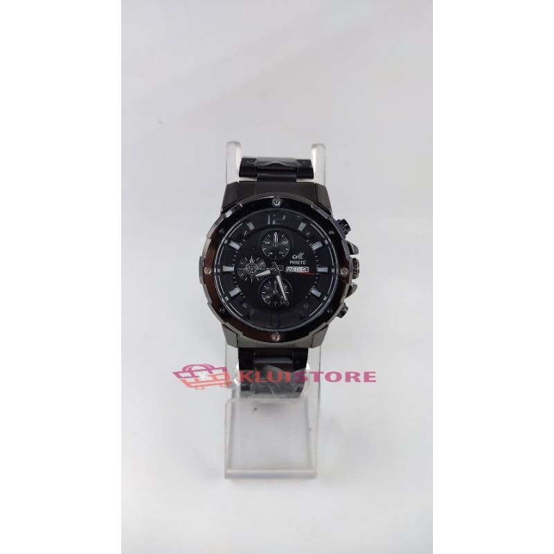 JAM TANGAN PRIA RANTAI FULL BLACK TANGGAL HARI MIRETE ORIGINAL