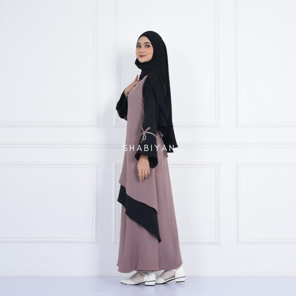 SHABIYAN Gamis Muslim Wanita Polos Kombinasi Crinkle CEY | Viola 534-3
