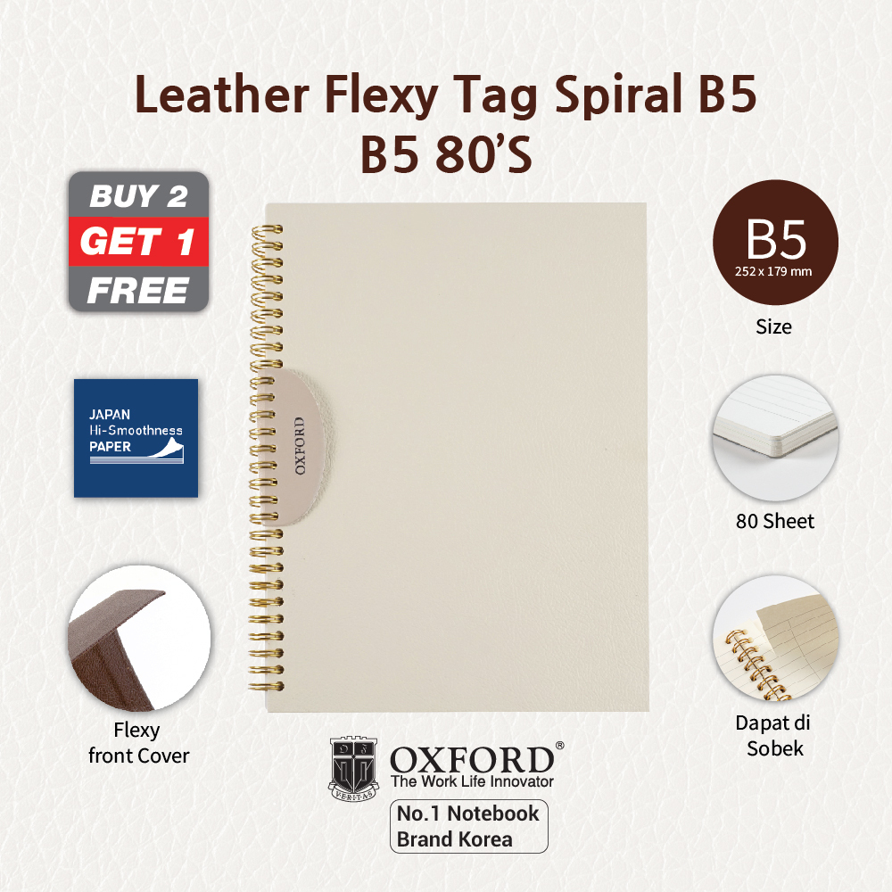 

Buy 2 Get 1 Free - Buku tulis Leather Flexy Tag Spiral B5