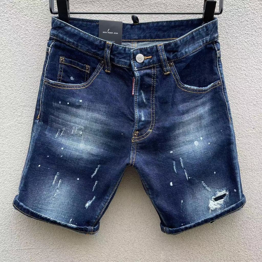 DSQUARED2 Celana Pendek Denim Robek Pria Celana Pendek Kasual Klasik Merek Fashion Jalanan Amerika