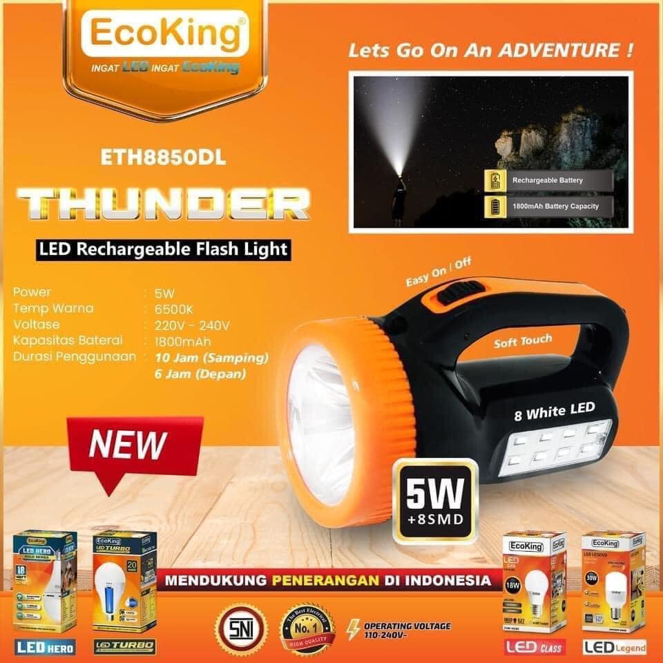 Senter Led Lampu Emergency ecoking Super terang Thunder ETH8850DL 5w+8SMD Ecoking