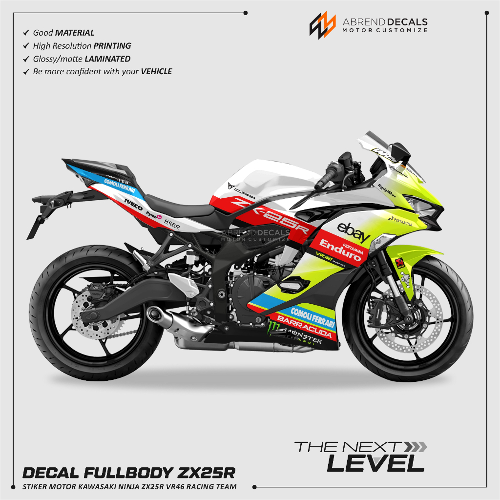 DECAL ZX25R PERTAMINA ENDURO VR46 RACING TEAM 2024 / STIKER MOTOR KAWASAKI NINJA ZX 25R DESIGN CUSTO
