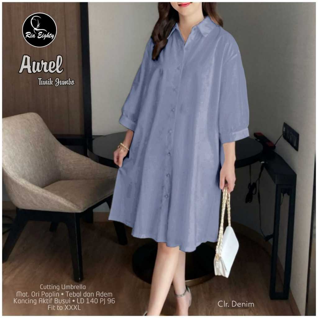 Atasan Busui Long Tunik LD 140 Aurel Bahan Katun Poplin Pakaian Wanita Ukuran Jumbo