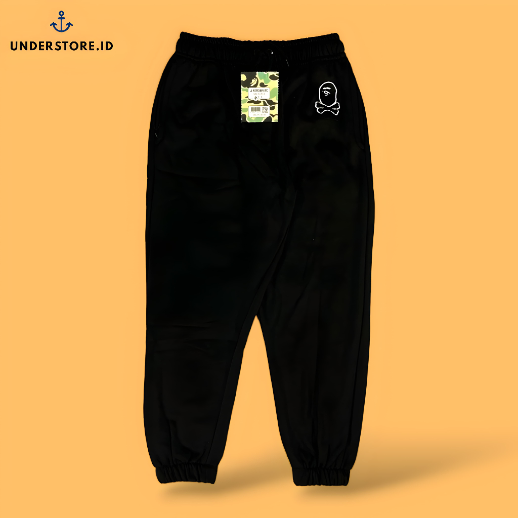 A BATHING APE X Mastermind Sweatpants - Jogger Embroidered Logo Black Fulltag