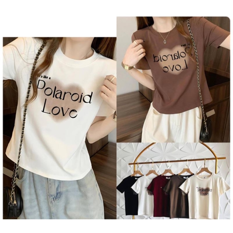 07423 Kaos JL Fashion Classic Variasi Love Lonceng Gold ITS Like A Polaroid Love Motif Sablon/Atasan