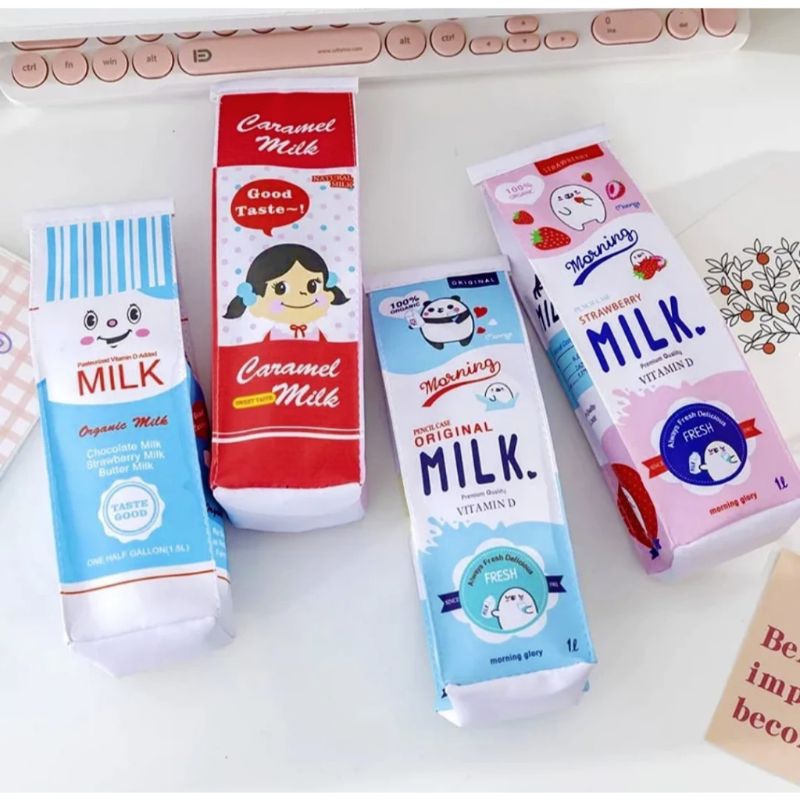 

( Ecer ) Tepak Kotak Pensil Susu / Pouch Resleting Saku Karacter Free Plastik Opp