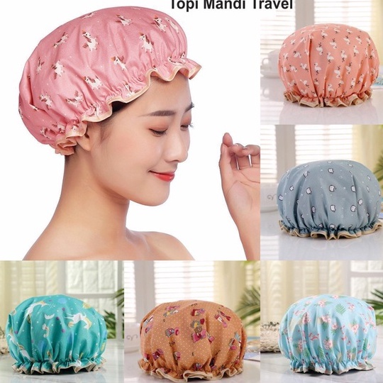 See More Waterproof Premium Shower Cap Topi Mandi Travel Shower Cap