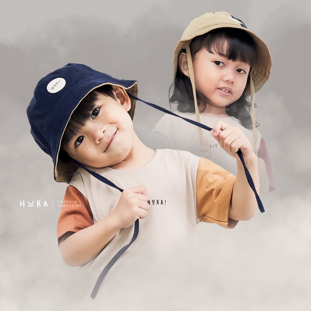 ART E73I HipHipHuka  Topi Anak Cowok Cewek Polos Kombinasi Bucket Hat Anak Bayi LakiLaki Perempuan U