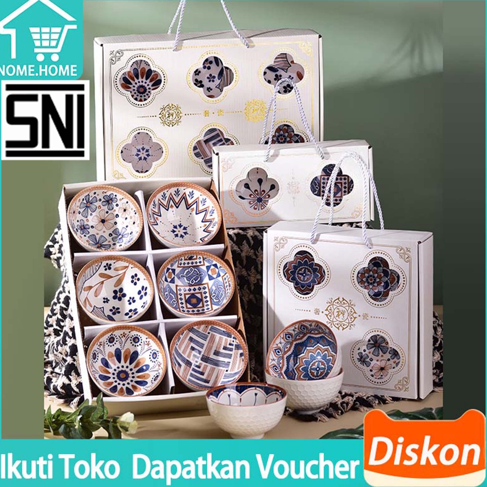 Produk Terbatas Souvenir mangkuk set porselen biru dan putih bermutu tinggi mangkuk keramik kotak ha