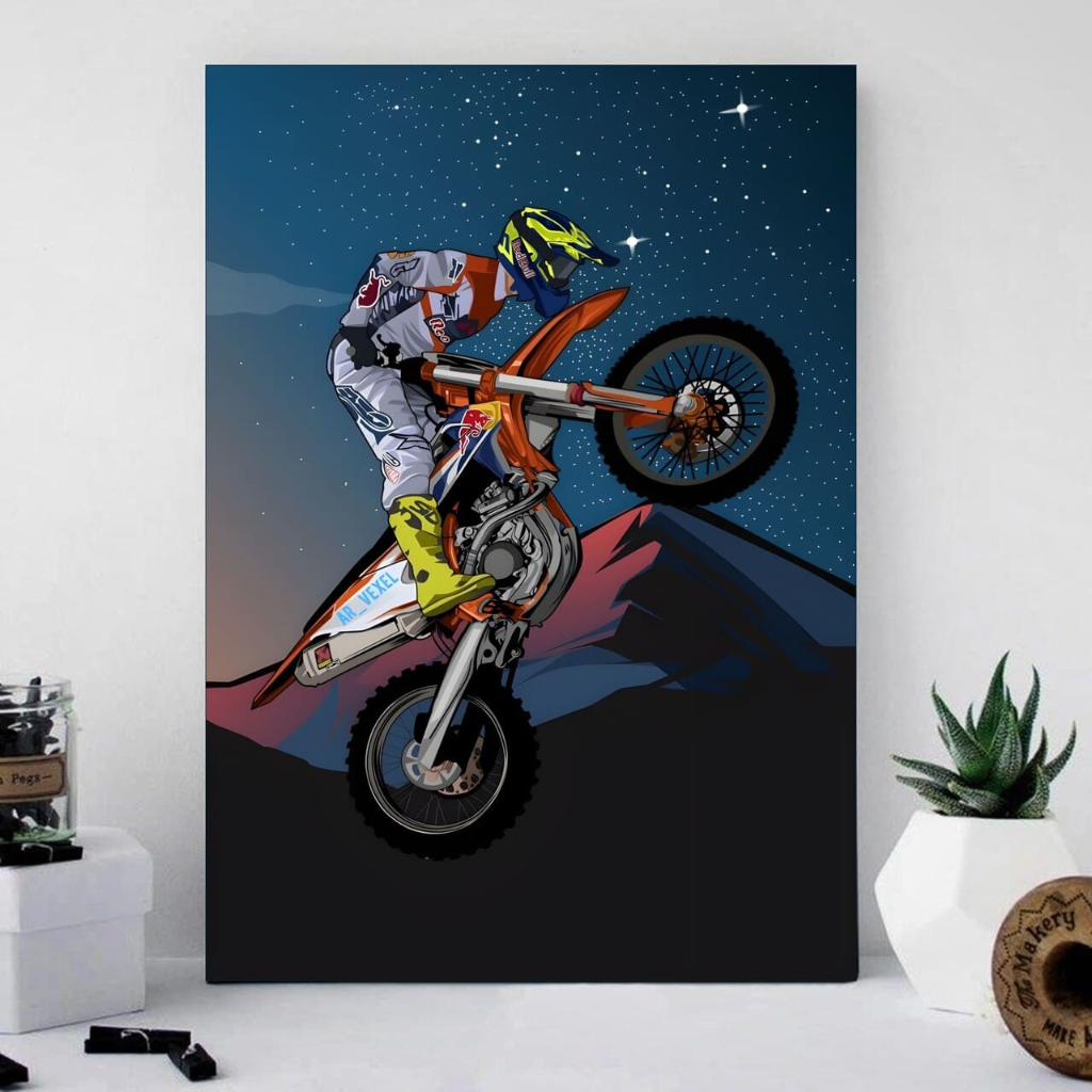 Poster Kayu Motocross - Hiasan Dinding Otomotif Gambar Sepeda Motor Trail, Papan MDF 20x30 cm