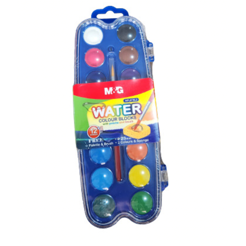 

M&G Solid Water Color Paint 23mm with brush Cat cair 12 + 2 warna SF6
