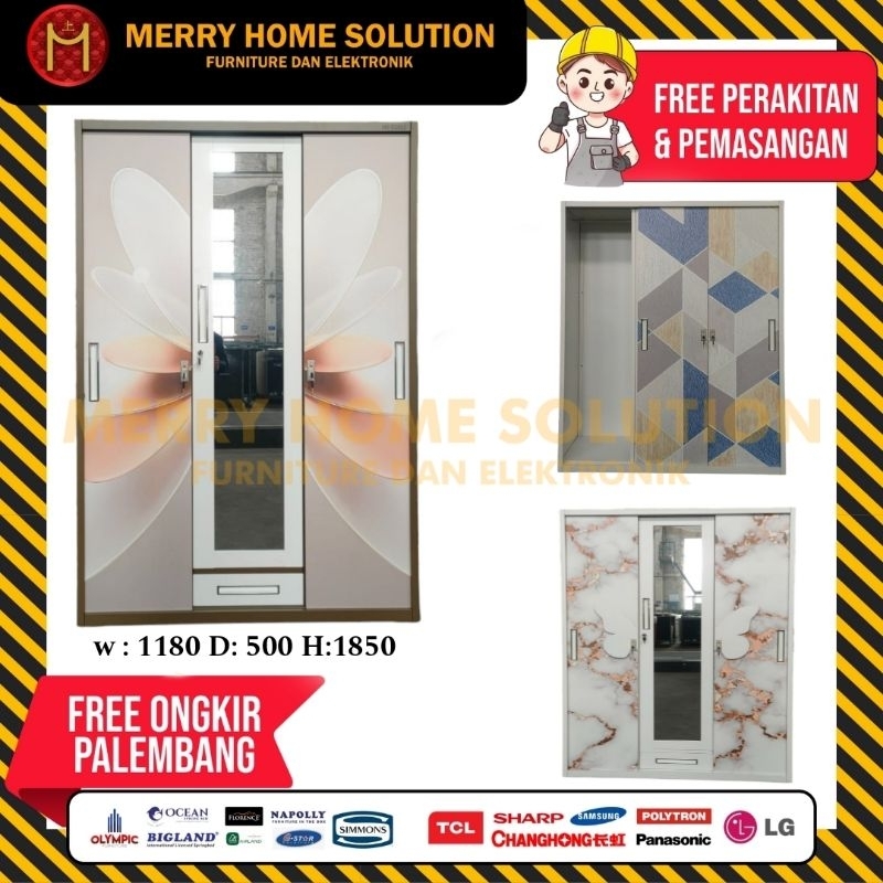 lemari pakaian besi 3 pintu / lemari pakaian plat besi 3 pintu lemari furniture palembang