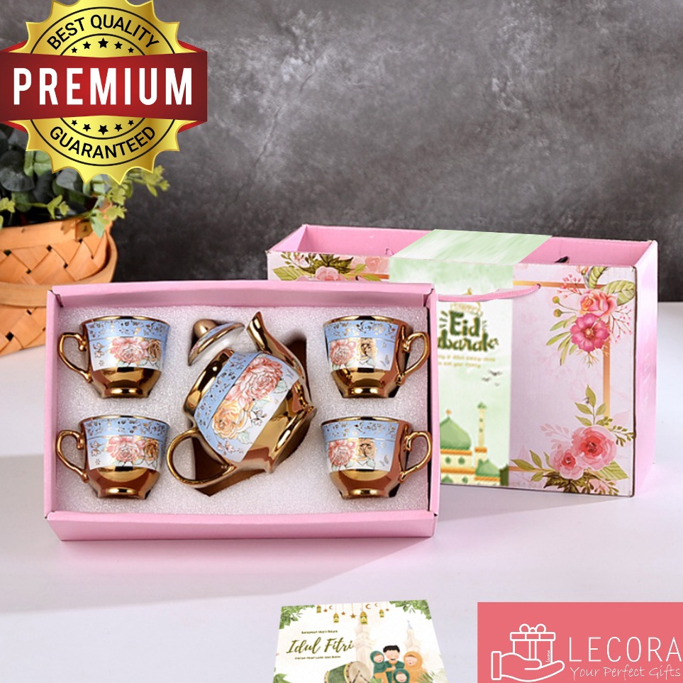 Subsidi TEASET by Lecora Orange Teaset isi 4 cup  1 teapot  1 Wadah Teh FLOWER TEASET