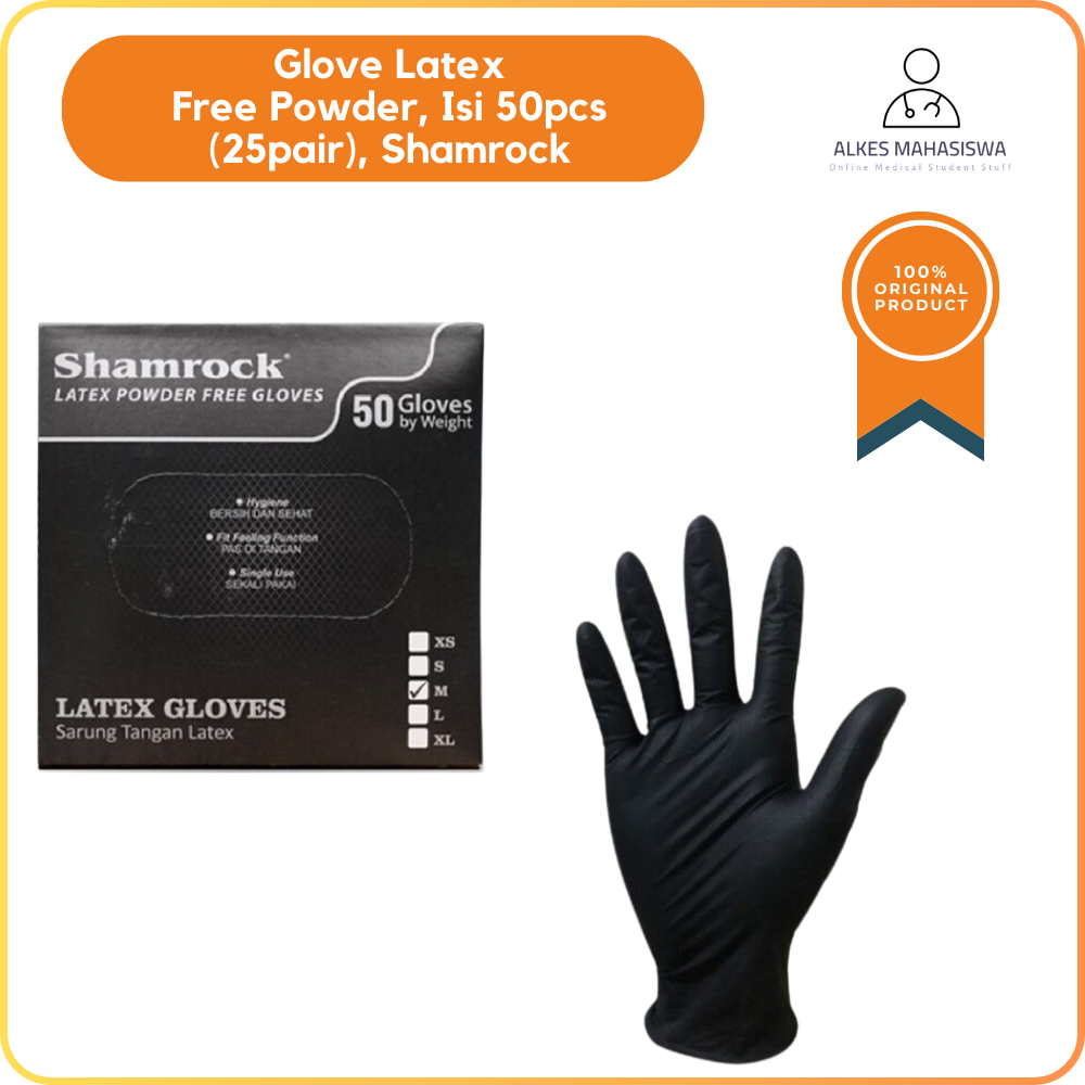 Glove Sarung Tangan latex Free Powder Shamrock Hitam
