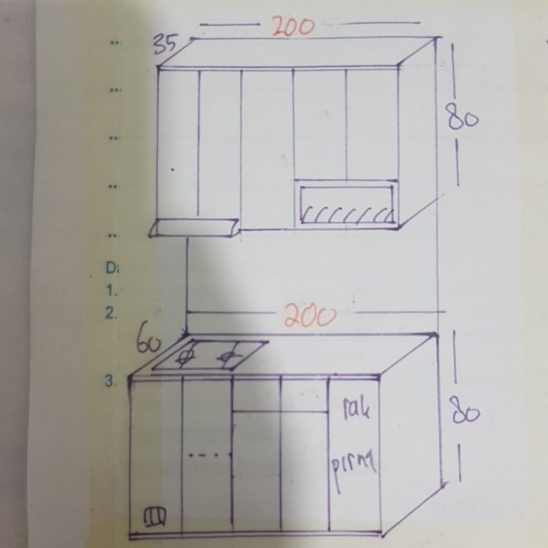 kitchen set atas bawah 200 cm dengan lubang kompor tanam