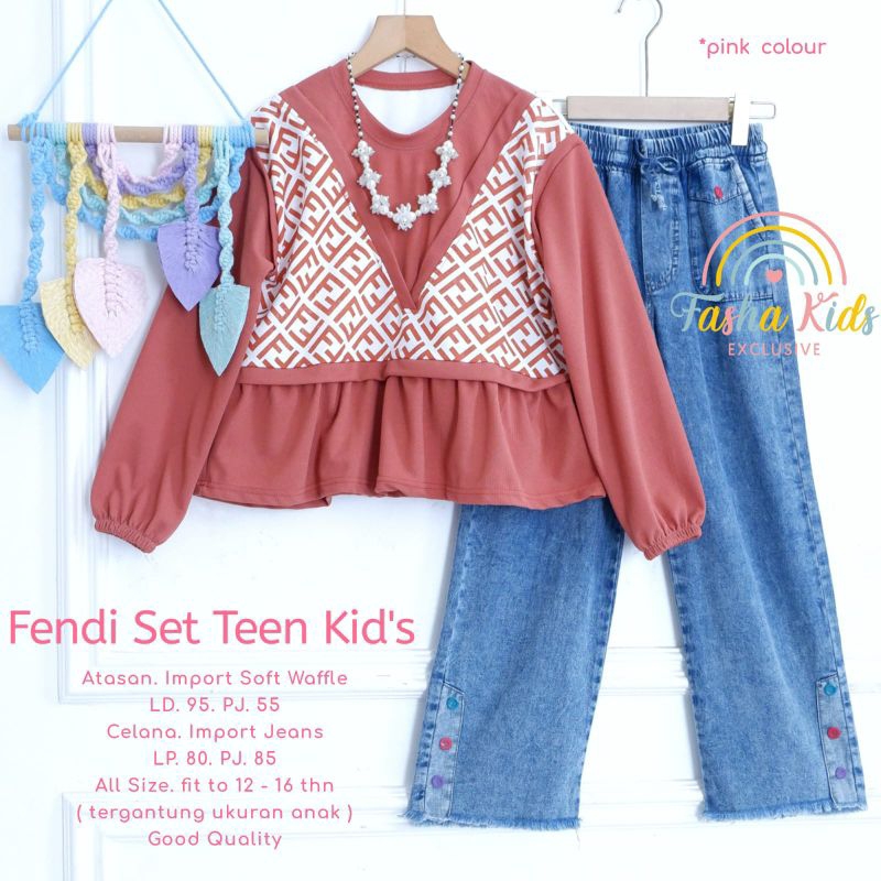 (COD) FENDI SET TEEN KIDS//AMIRA//SET CELANA JEANS//BY FASHA