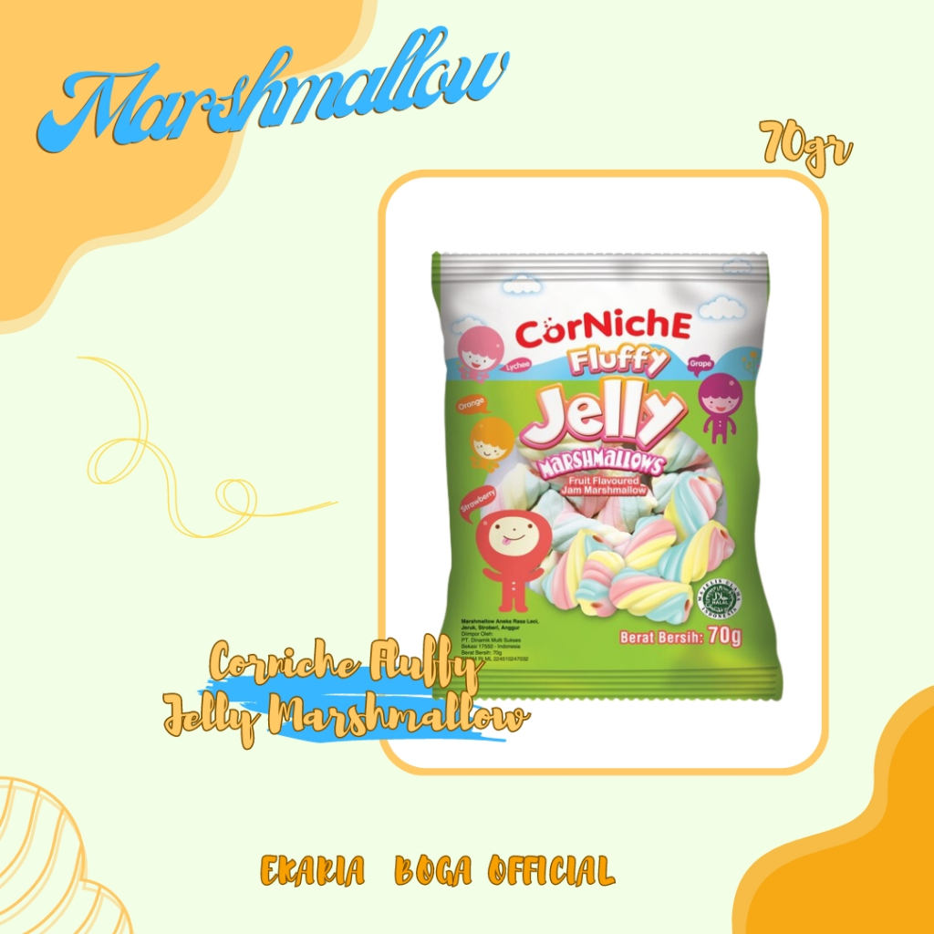 

MARSHMALLOW | PERMEN | KEMASAN | ANEKA RASA BUAH | CORNICHE FLUFFY JELLY MARSHMALLOW 70GR