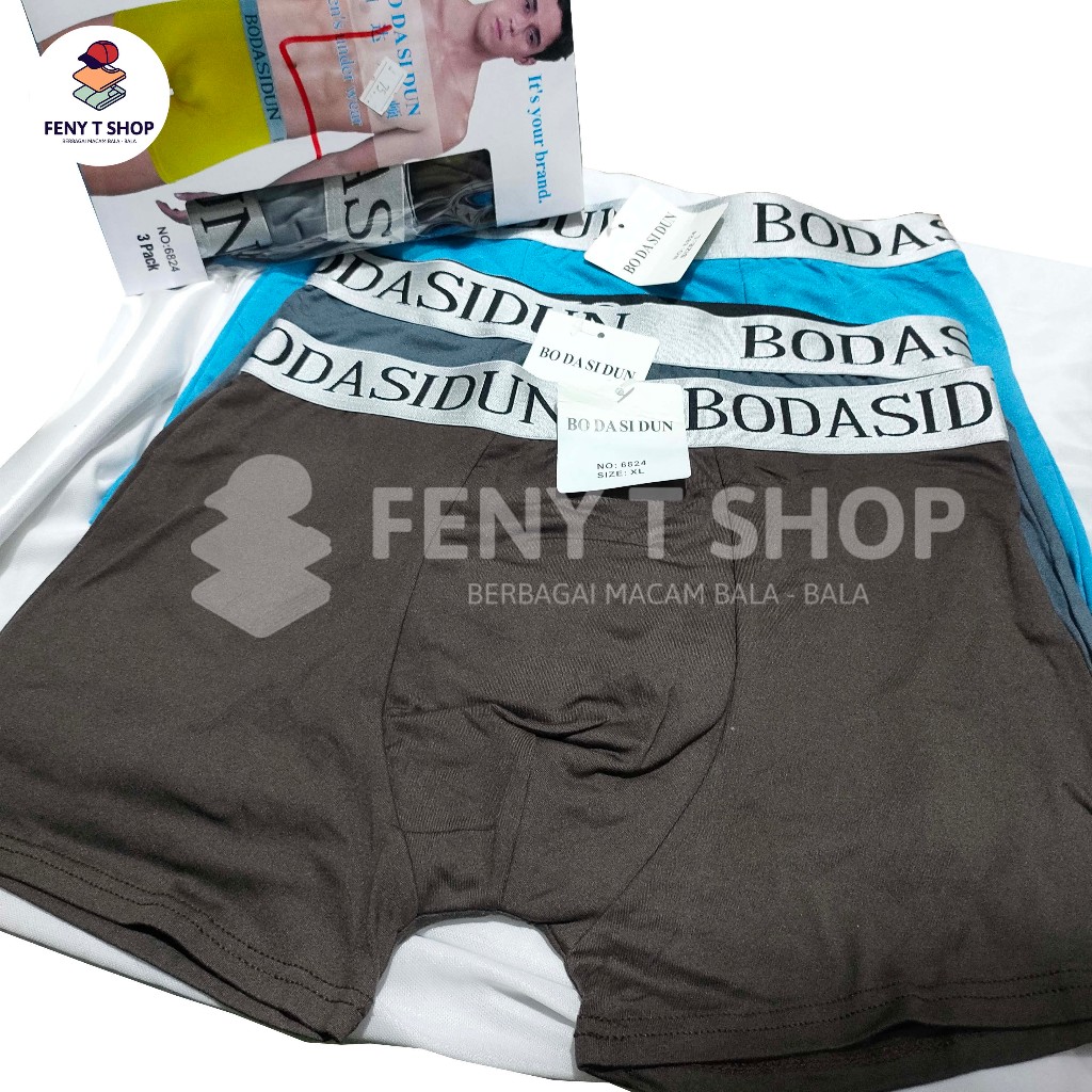 Celana Dalam Boxer Pria Dewasa Bodasidun Per Kotak Box Isi 3 Warna