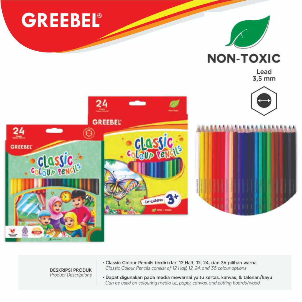 

Pensil Warna CLASSIC COLOR PENCIL /Coloring/Color/Colour Pencils GREEBEL 24 WARNA