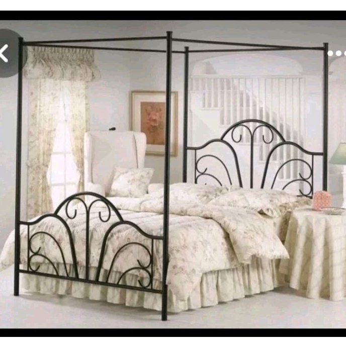 Bed ranjang besi klasik tiang kelambu Divan ukuran single Pre-order