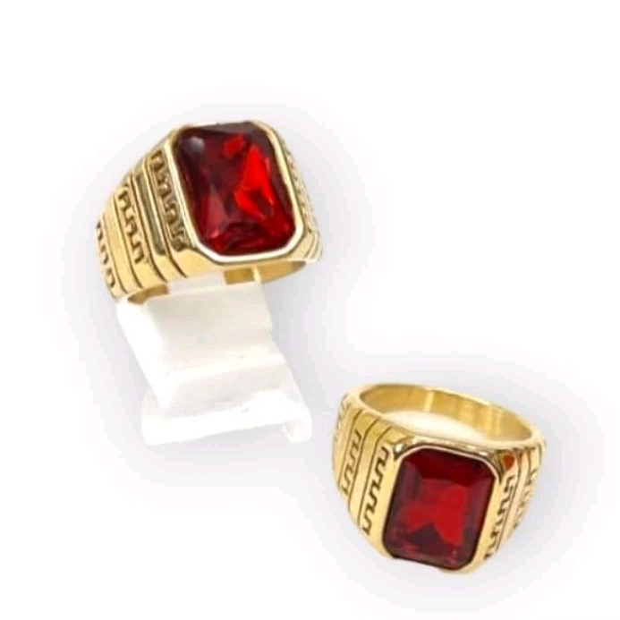 Cincin Titanium Pria Laki Laki Terbaru Batu Merah