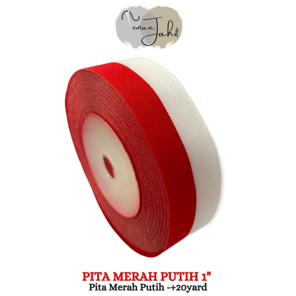 

Pita Merah Putih 1/2" / Pita Merah Putih 1 cm 20yard bahan kain