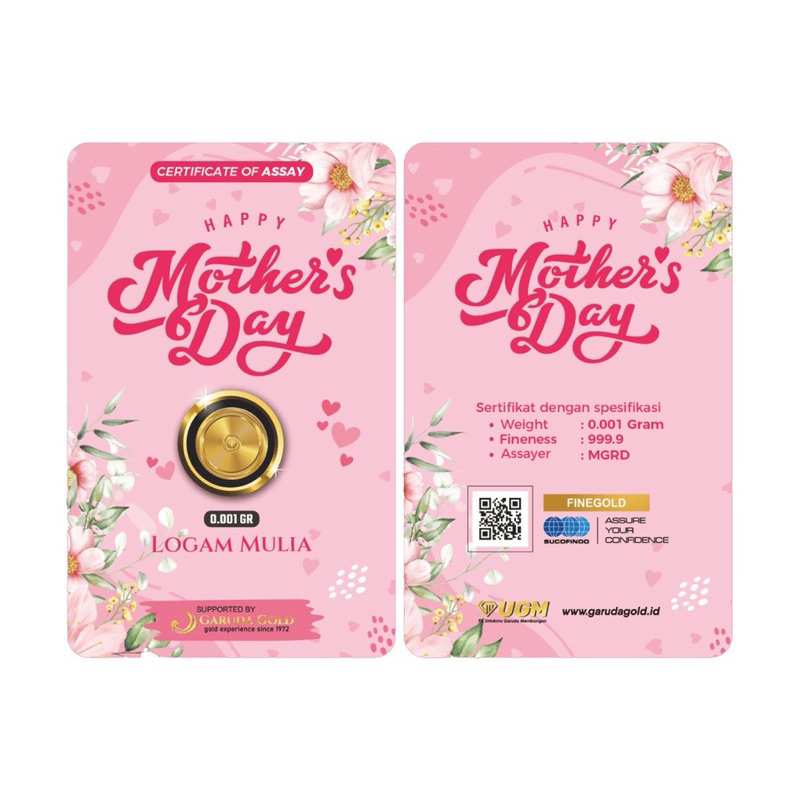 Garuda Gold 0.005 Gram Mother's Day Gift Series Logam Mulia Emas Batangan Murni 24 Karat Bersertifikat